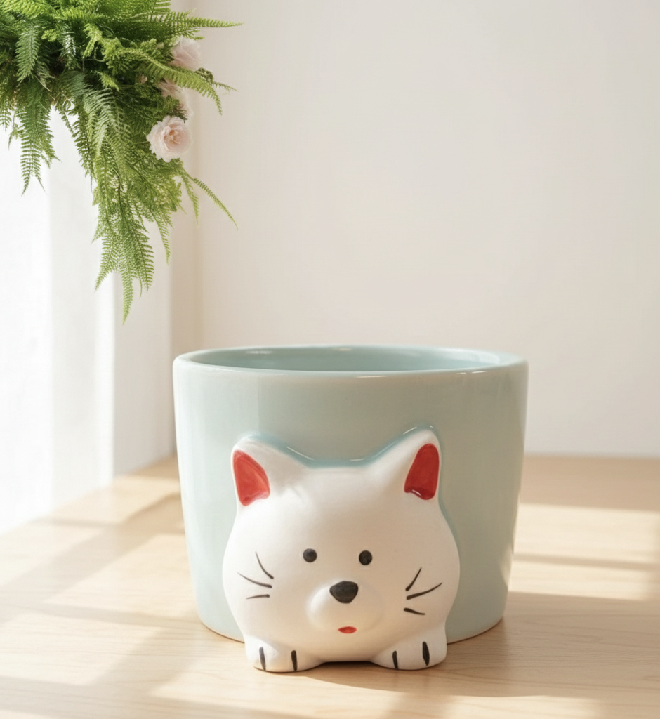 KITTEN MUG SHAPE CERAMIC PLANTER