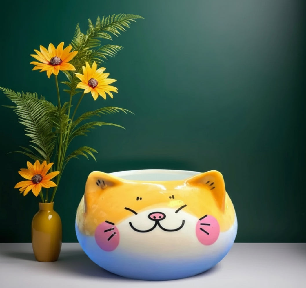FUNKY CAT SMILE CERAMIC Planter
